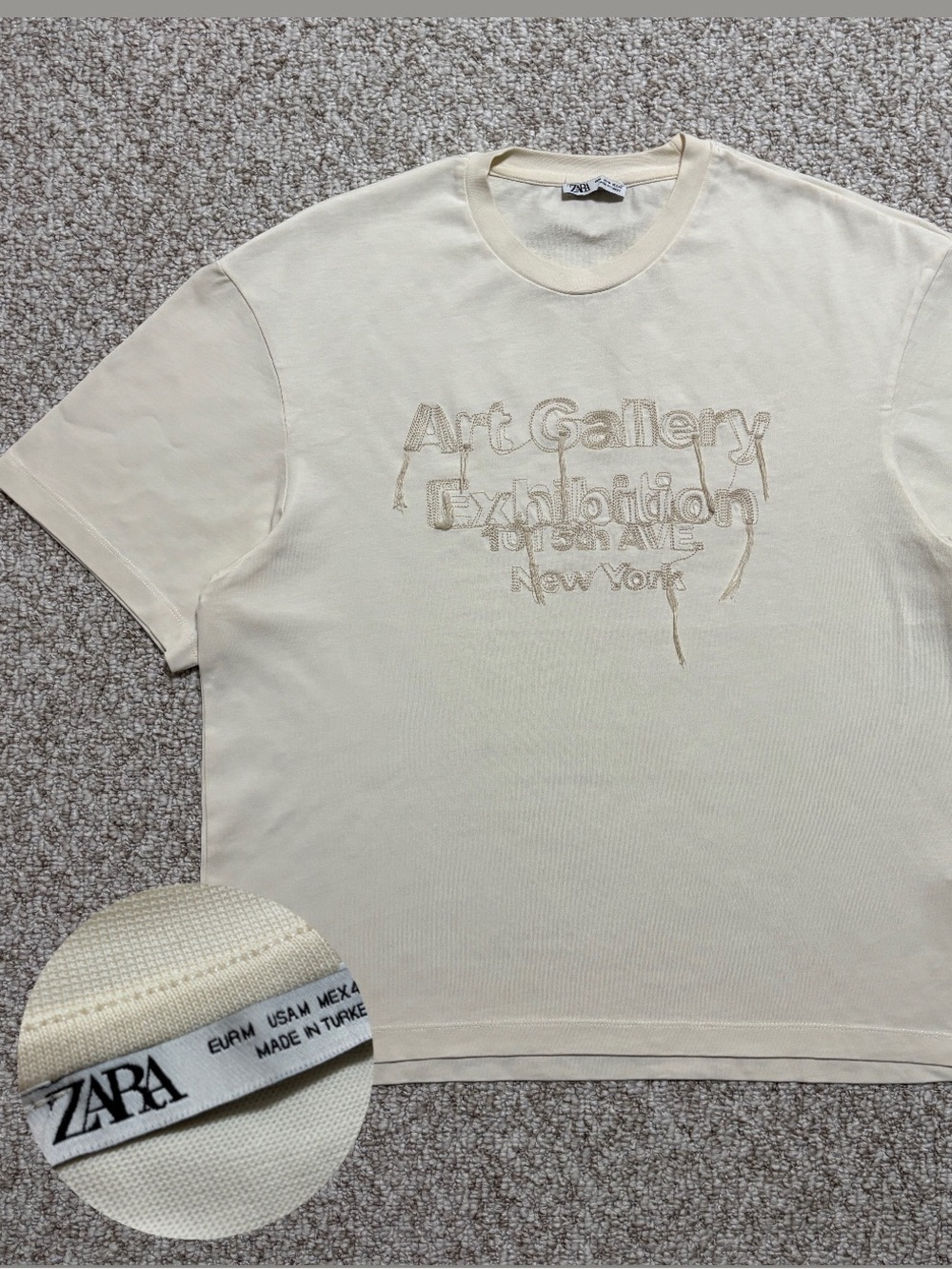 Zara Men’s Art Gallery Exhibition Embroidered Graphic T-Shirt Cream M